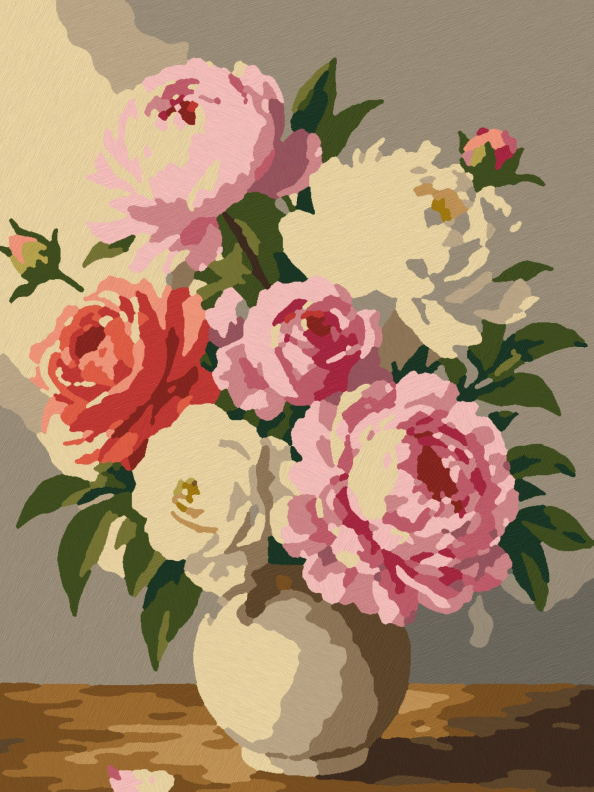 Peoner i vase – ferdig malt, 30x40 cm