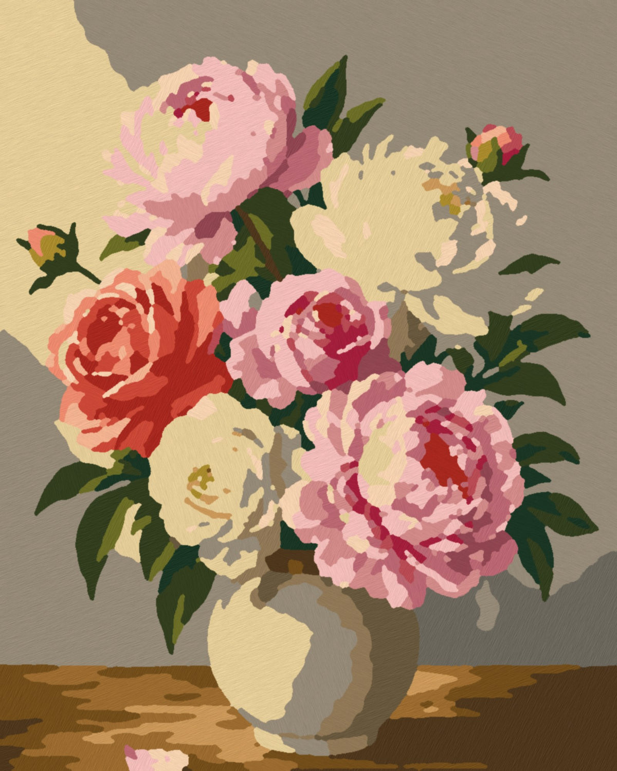 Peoner i vase – ferdig malt, 40x50 cm