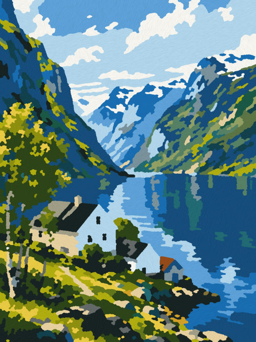 Fjorden om sommeren – ferdig malt, 30x40 cm