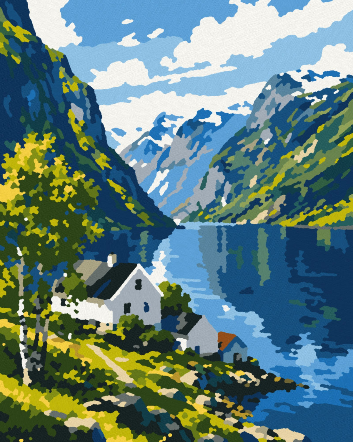 Fjorden om sommeren – ferdig malt, 40x50 cm