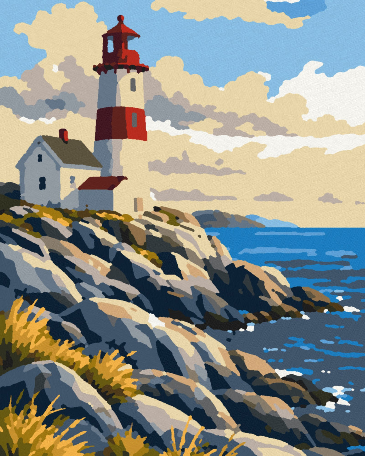Fyret ved kysten – ferdig malt, 40x50 cm