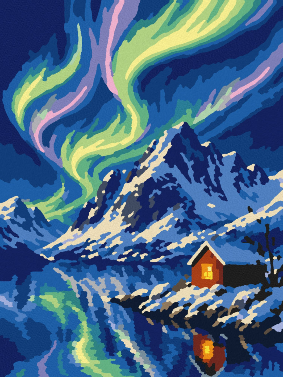 Nordlys over fjellet – ferdig malt, 30x40 cm