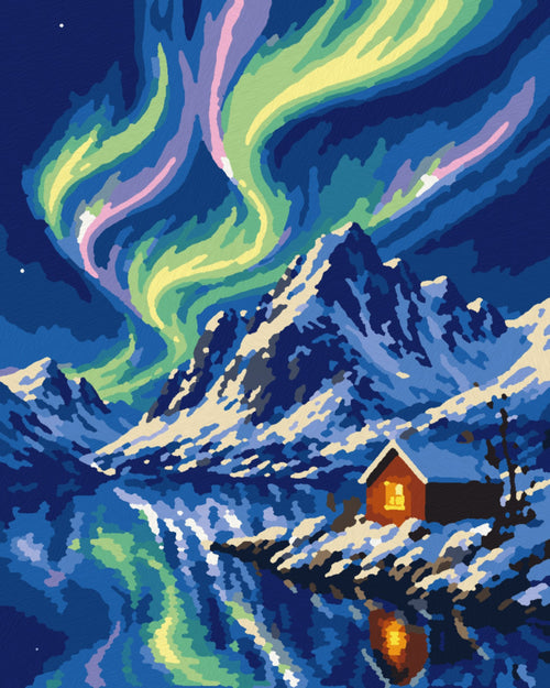 Nordlys over fjellet – ferdig malt, 40x50 cm
