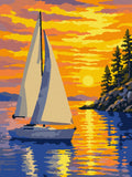 Seilbåt i solnedgang – ferdig malt, 30x40 cm